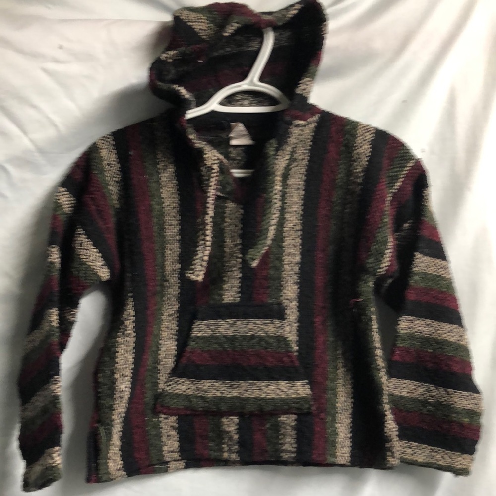Boys, Mexican pull over stripes with pocket warm hoodie, size 10 runs small